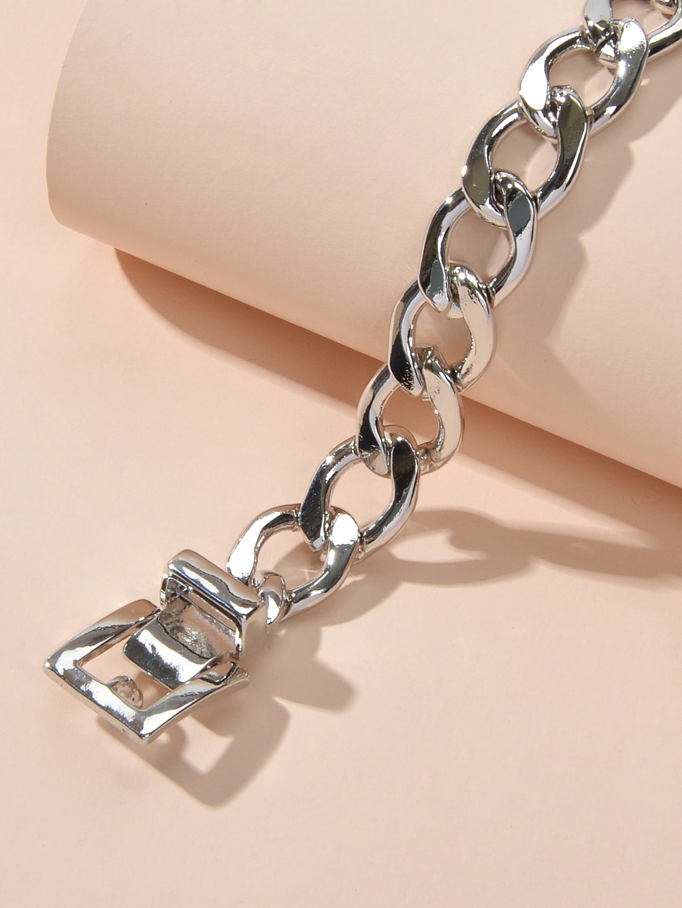 Punk Goth Hip Hop Style Silver Stainless Steel Thick Belt Shape Bracelet Gift
