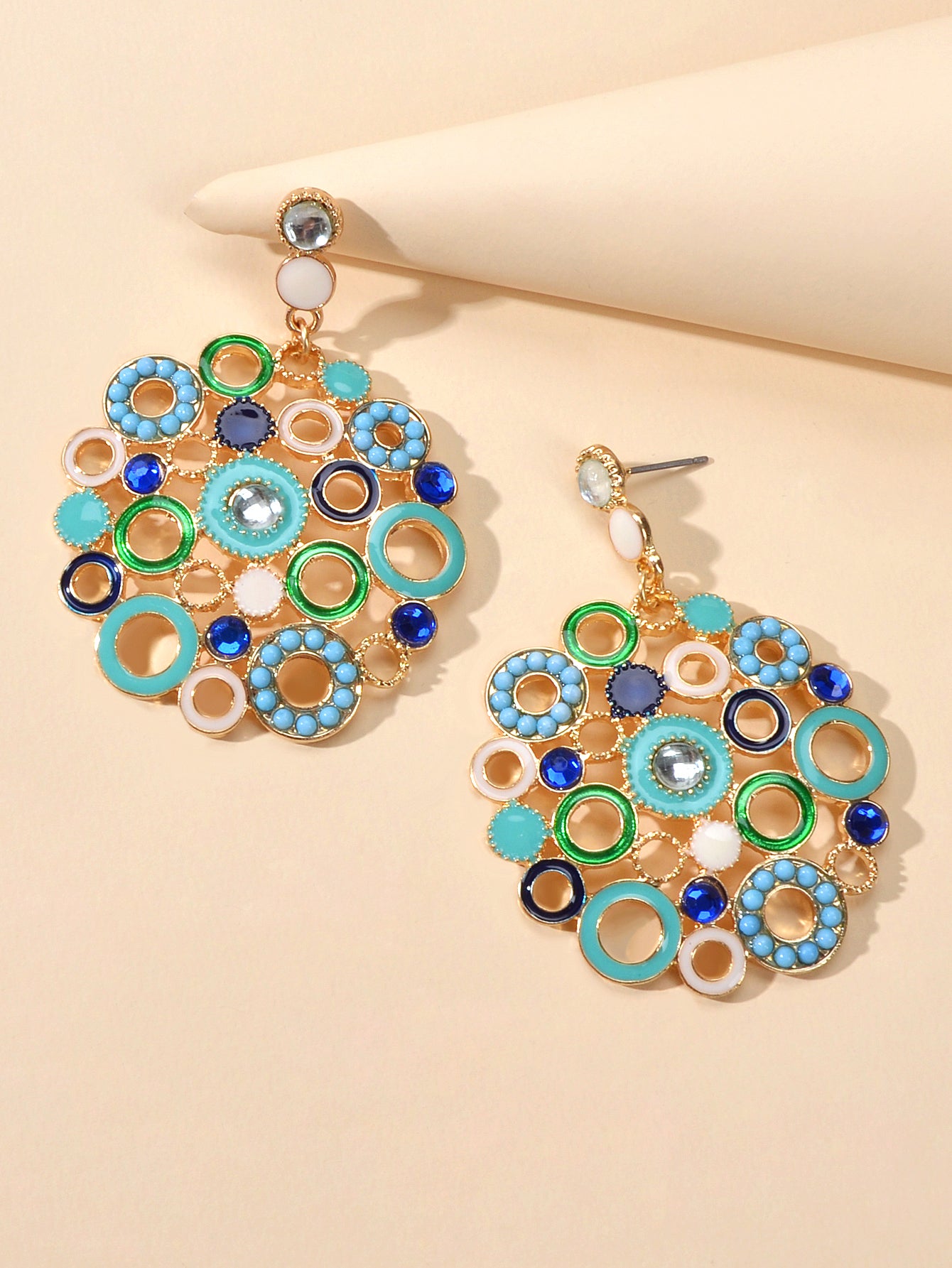 Female Jewellery Rhinestone Colorful Enamel Circle Chunky Party Holiday Earrings