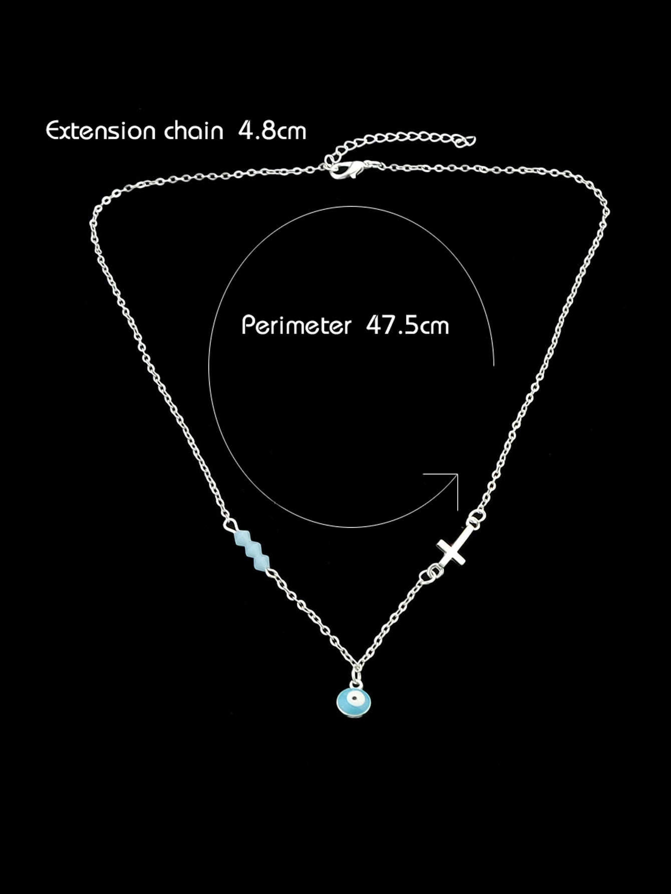 Boho Chic Chain Blue Beads Cross Round Eye Charm Necklace Girls Ethnic Jewellery