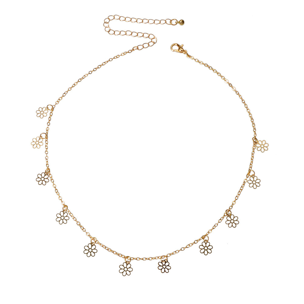 Minimalist Style Gold Silver Flower Charm Necklace Fashion Women Accessories