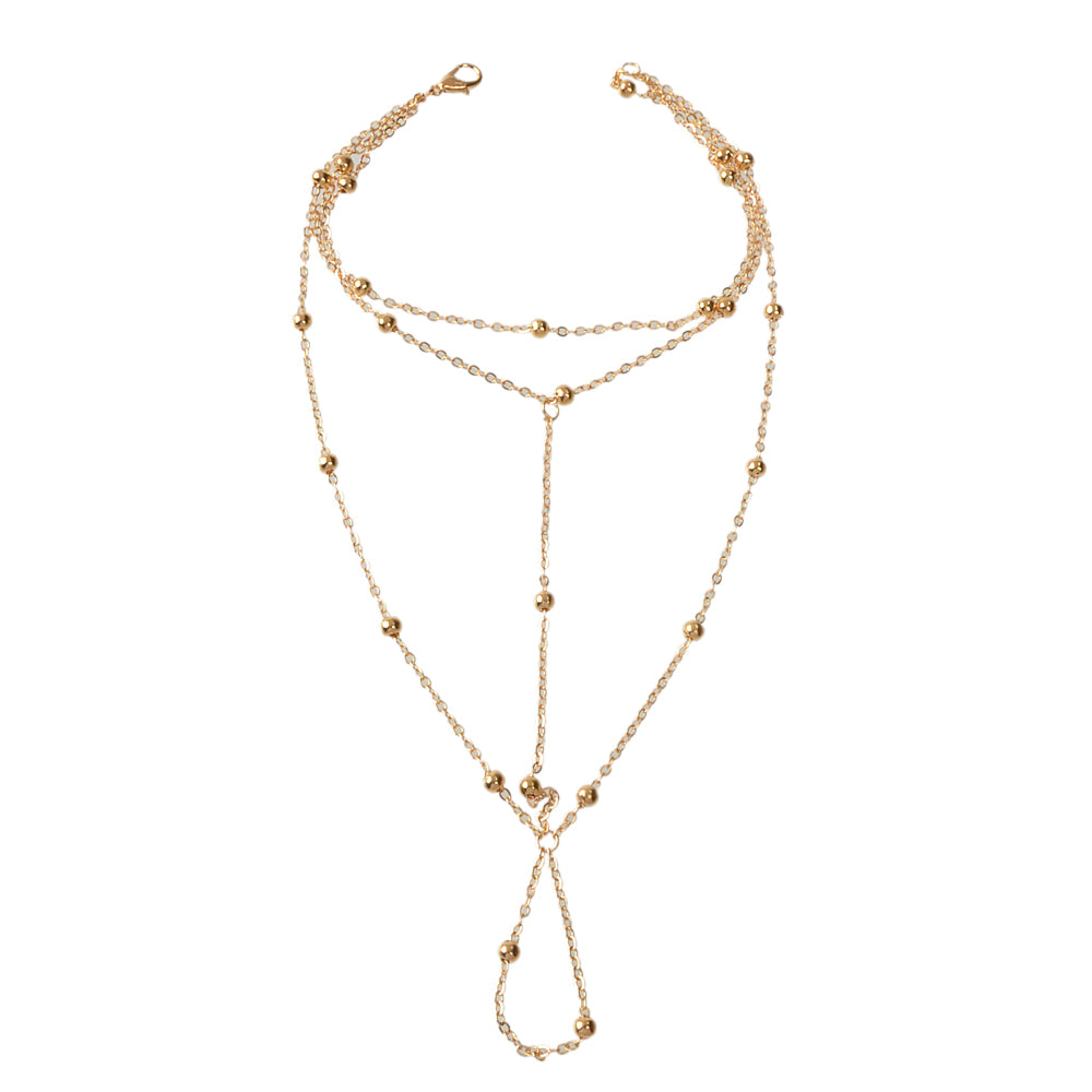 1pc Gold Chain Boho Layered Anklet with Toe Foot Jewellery Barefoot Sandal Ankle