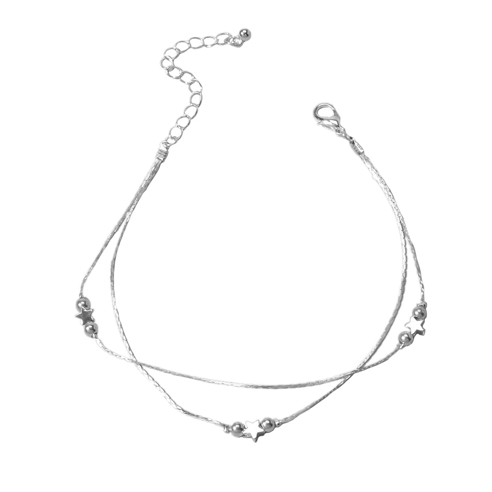 Boho Chic Beach Double layer Chain Beads Star Sandal Beaded Anklet Bracelet Gift