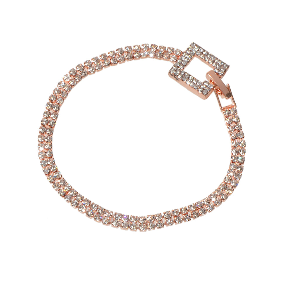 Textured Jewelry Full Rhinestone Rosegold Geometric Chain Women Tennis Bracelet