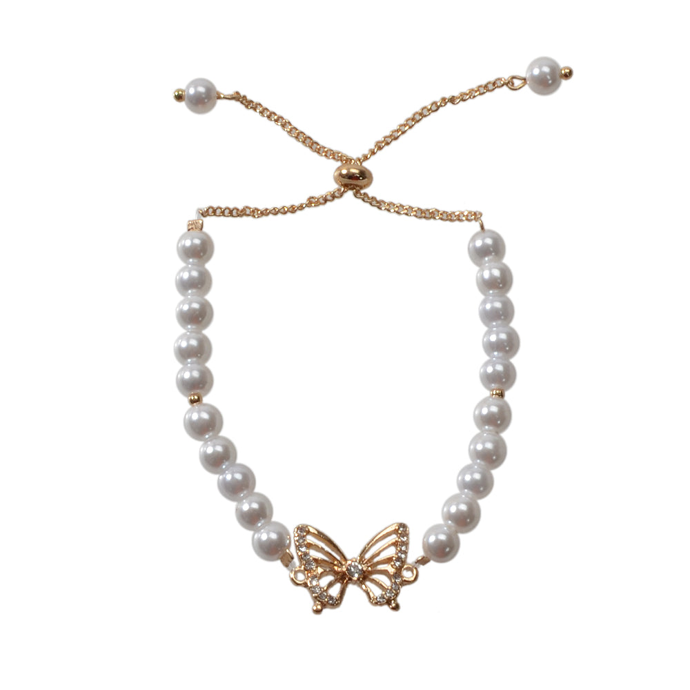Fashion Jewellery Rhinestone Butterfly Charm Pearl Sliding Adjustable Bracelet