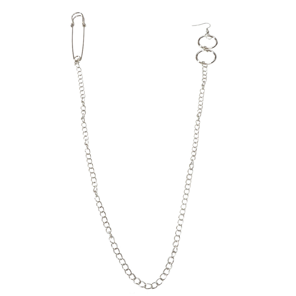 1pc Hiphop Punk Jewellery Rock Silver Long Tassel Chain Safety Pin Drop Earrings