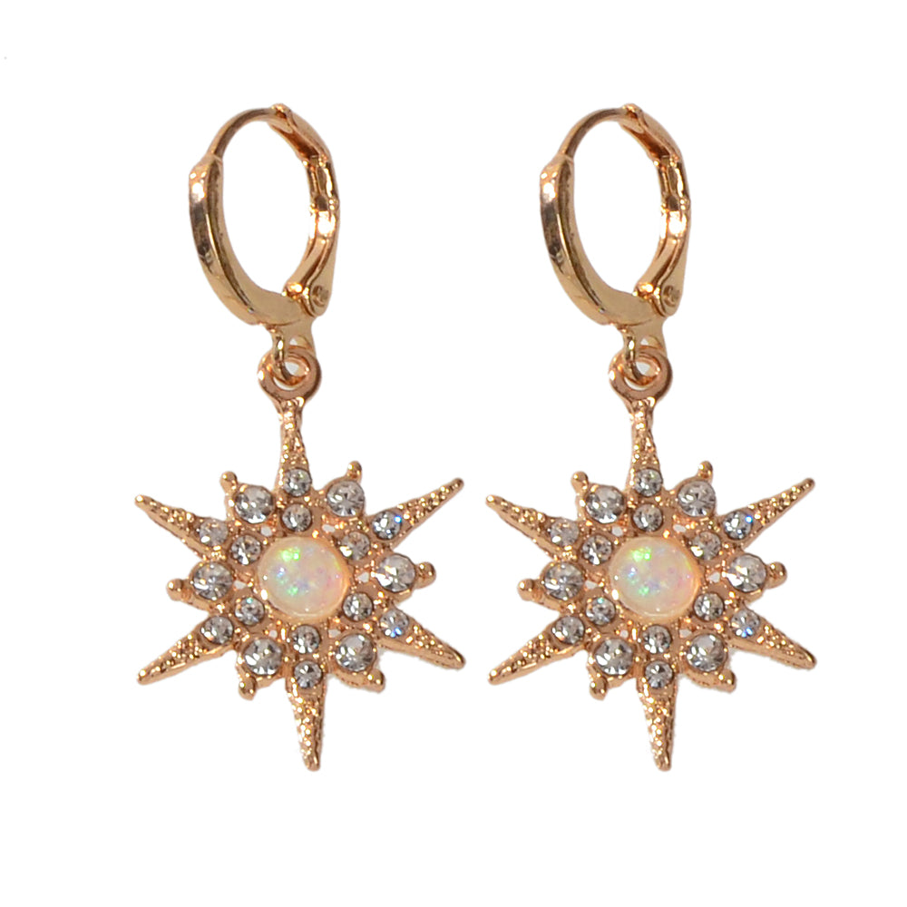 Luxurious Full Rhinestone Spike Star Hoop Dangle Trendy Earrings Ladies Jewelry