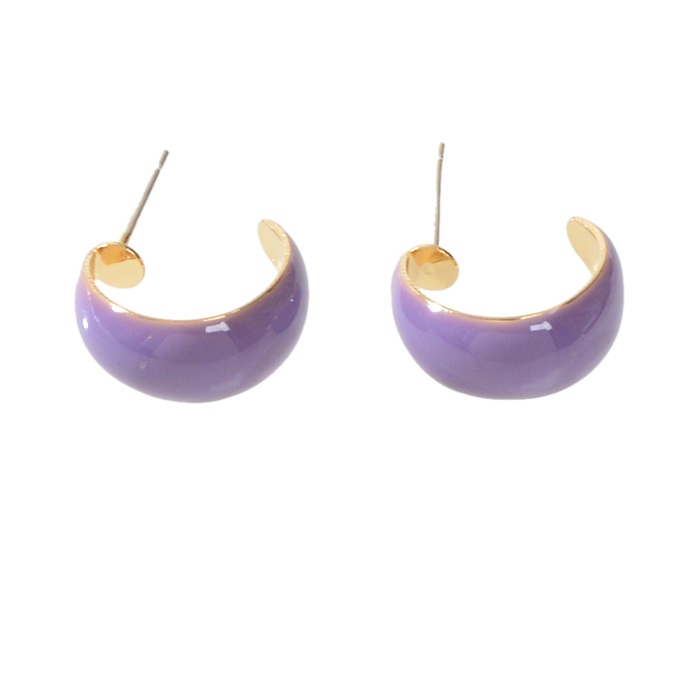 Female Retro Purple Enamel Cute Half Hypoallergenic Hoop Huggie Stud Earrings