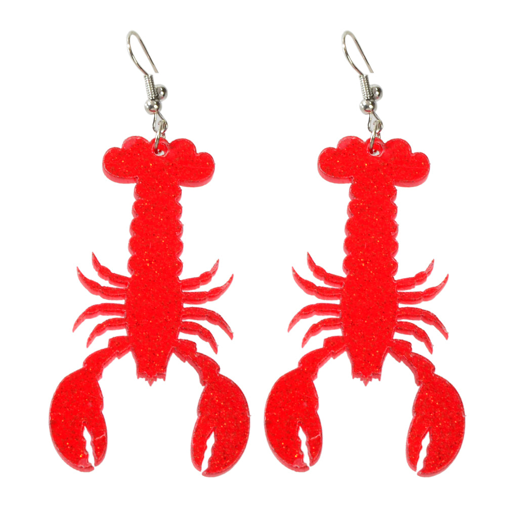 Unique Design Shining Red Resin Acrylic Lobster Big Party Chunky Trendy Earrings