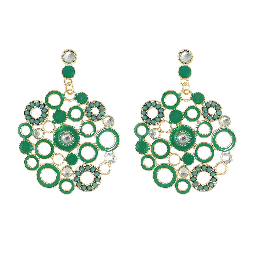 Female Jewellery Rhinestone Colorful Enamel Circle Chunky Party Holiday Earrings