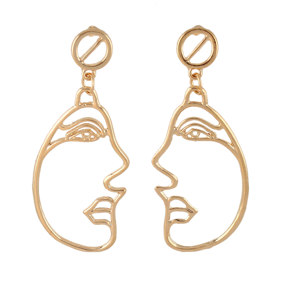 Geometric Punk Gold Metal Face Shape Minimalist Statement Dangle Earrings Party