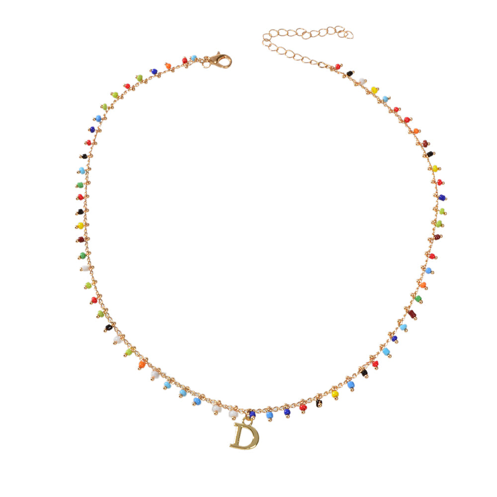 Bohemian Colorful Seed Beads Charm Chain Letter D Pendant Necklace Accessories
