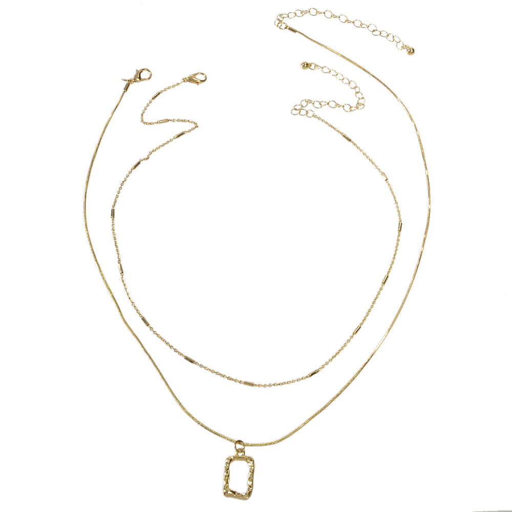 2 pcs Minimalist Gold Silver Chain Square Pendant Necklace Party Decoration Gift
