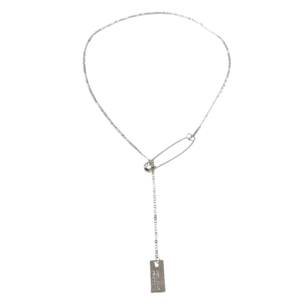 Punk Hip Hop Goth Style Gold Silver Chain Pin Square Pendant Y Lariat Necklace
