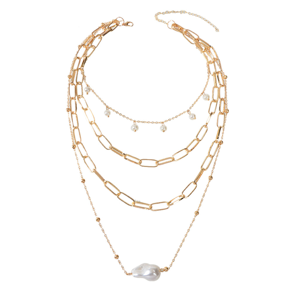 Statement Pearl Charm Multi-layer Gold Chunky Collar Necklace Party Decoration