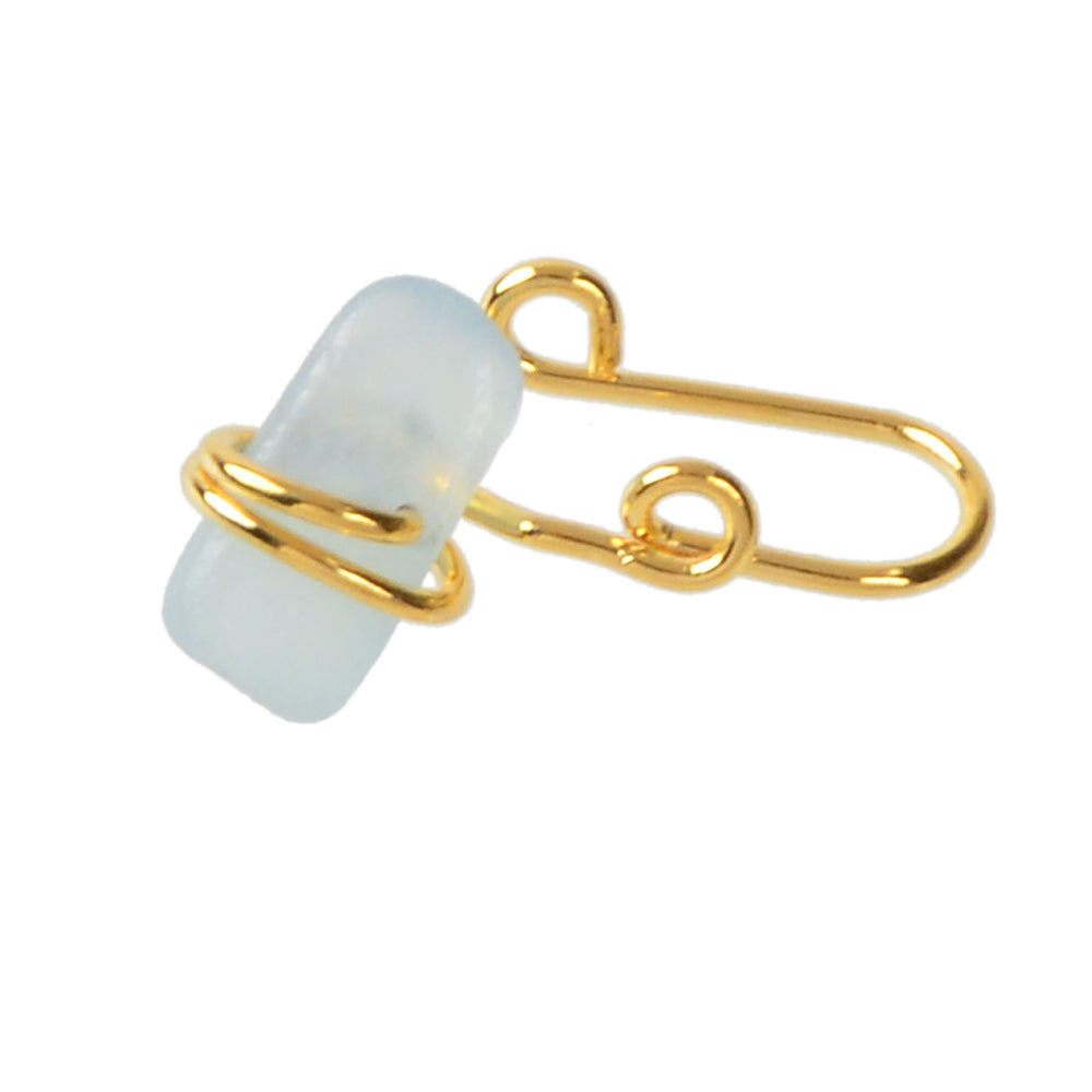 1pc Colourful Stone Clip on Faux Lip Ear Nose Rings Hoop Non Piercing Jewellery