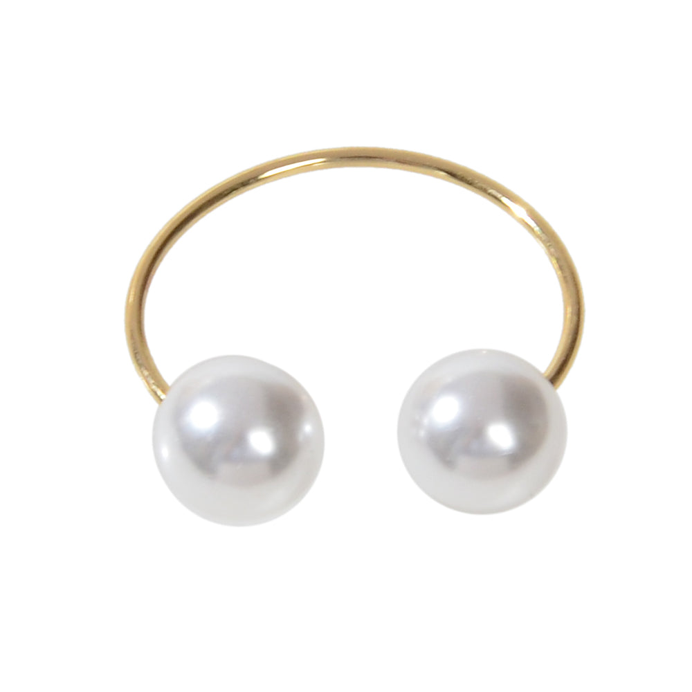 Fashion Gold Metal Big Pearl Open Cuff Finger Ring Weddding Bridal Accessories