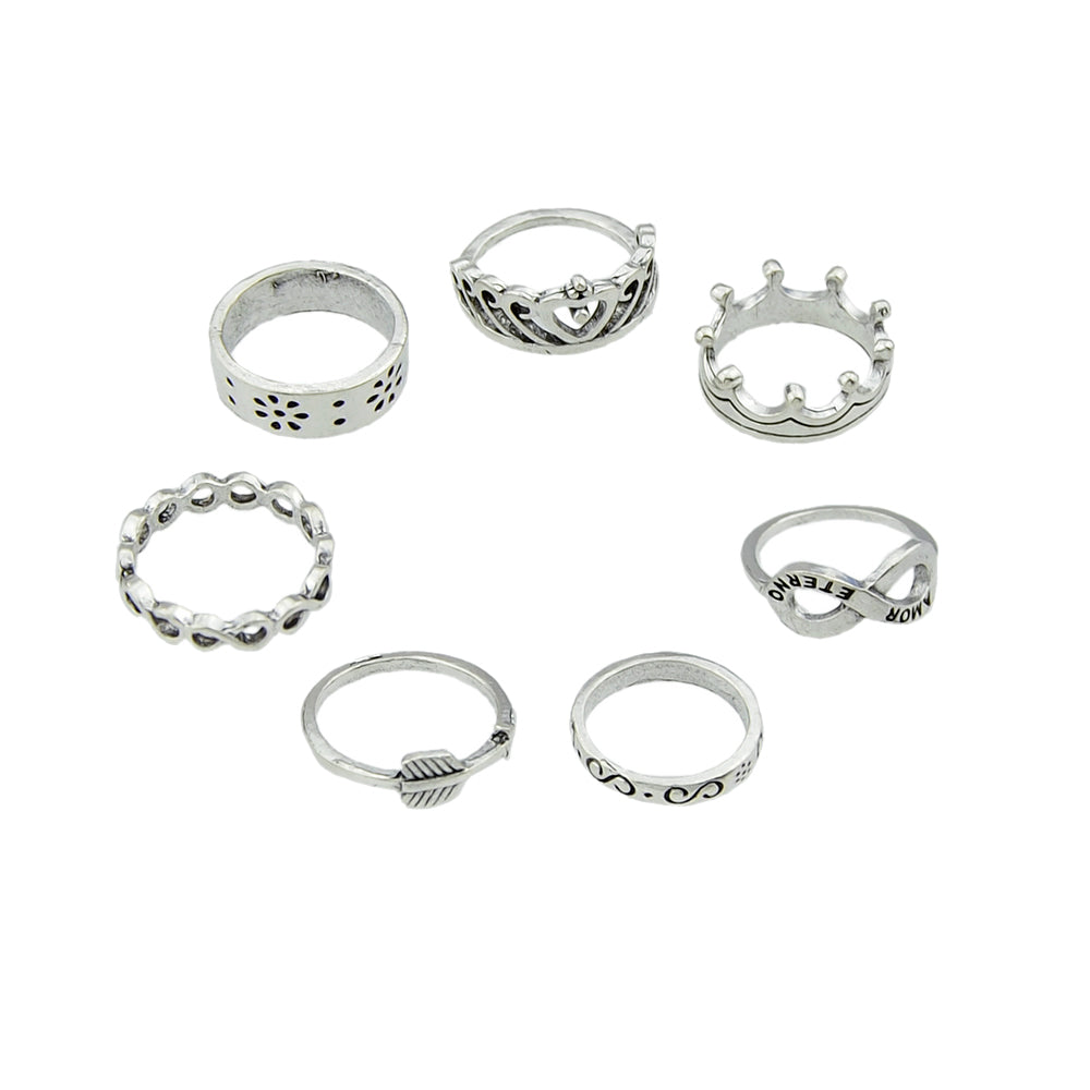 7 pcsTribal Ethnic Crown Arrow Infinity Midi Finger Knuckle Multiple Rings set