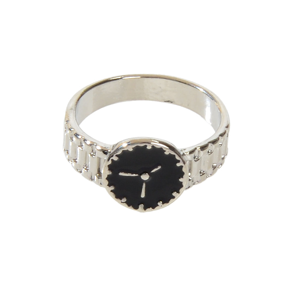 Black Enamel Watch Design Silver Fashion Women Cute Finger Ring Wholesale Price