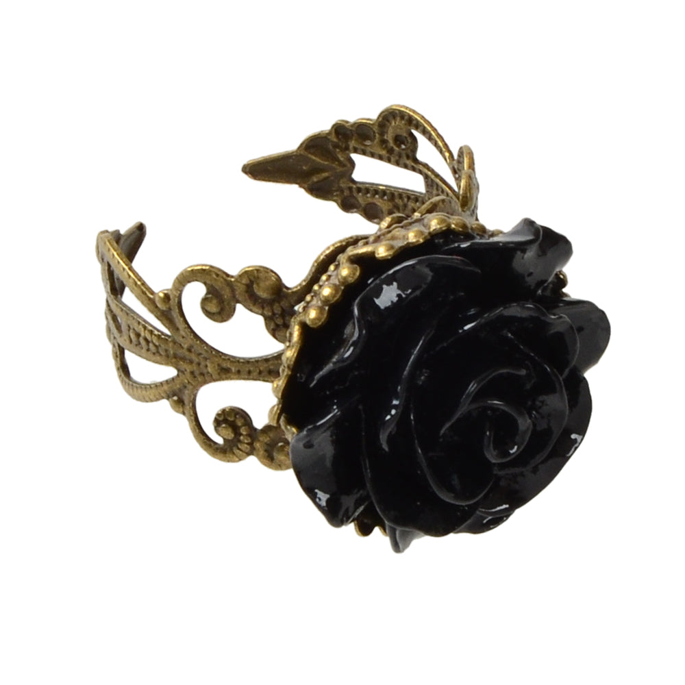 Retro Gothic Jewellery Resin Flower Open Cuff Finger Ring Antique Accessories