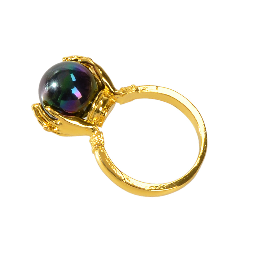 Anniversary Wedding Unique Blue Beads Gold Hand Dome Ring Retro Women Teens Band
