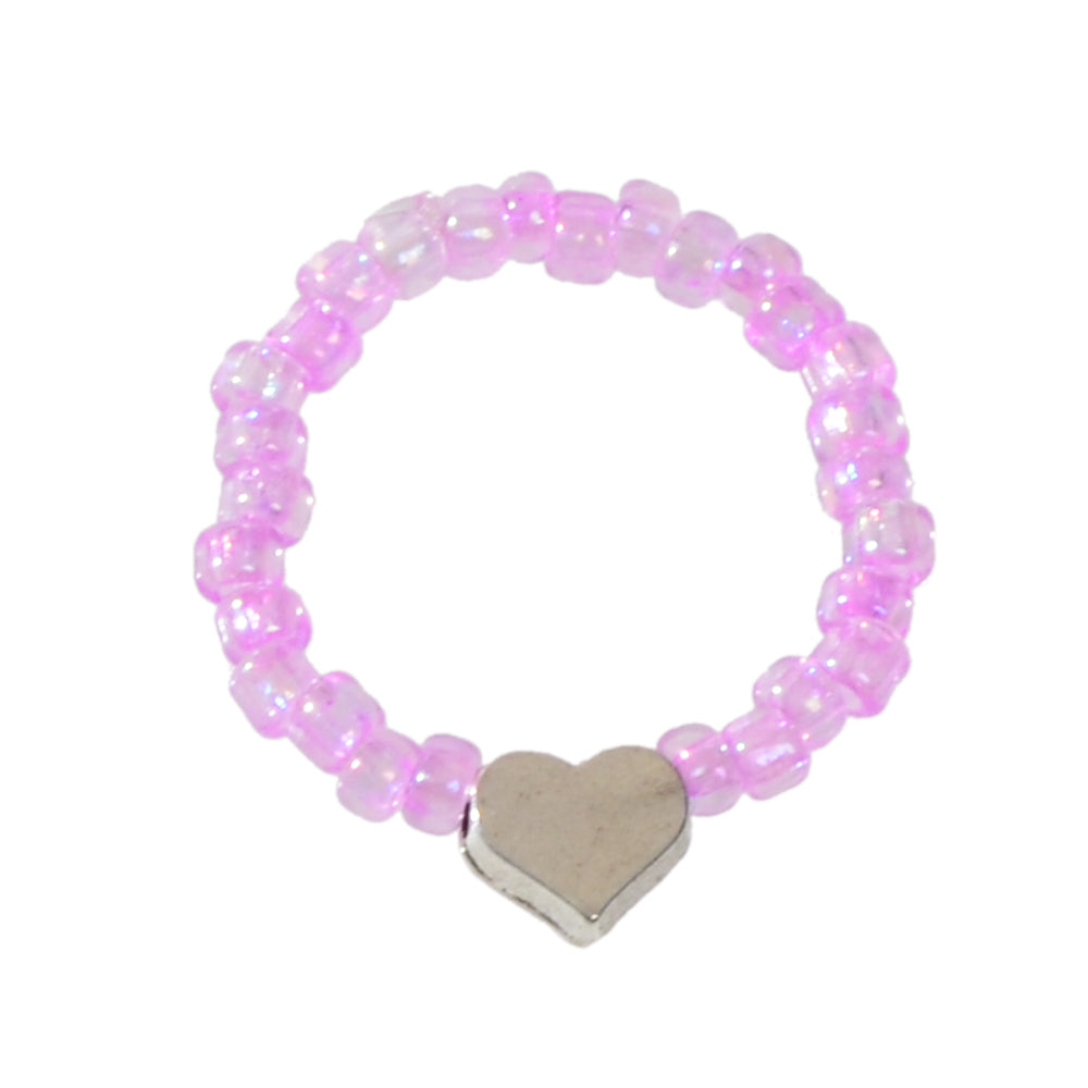 Wedding Band Comfort Heart White Purple Elastic Beads Engagement Finger Ring