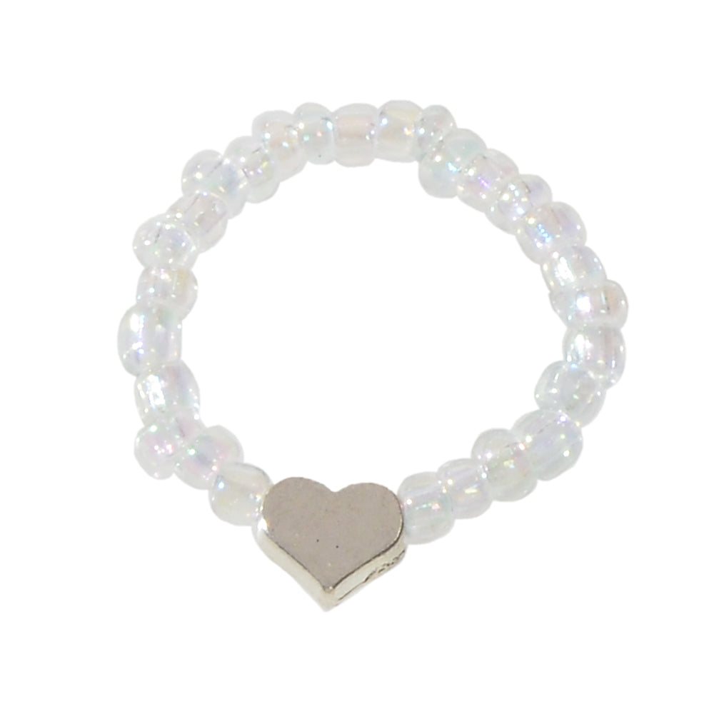 Wedding Band Comfort Heart White Purple Elastic Beads Engagement Finger Ring