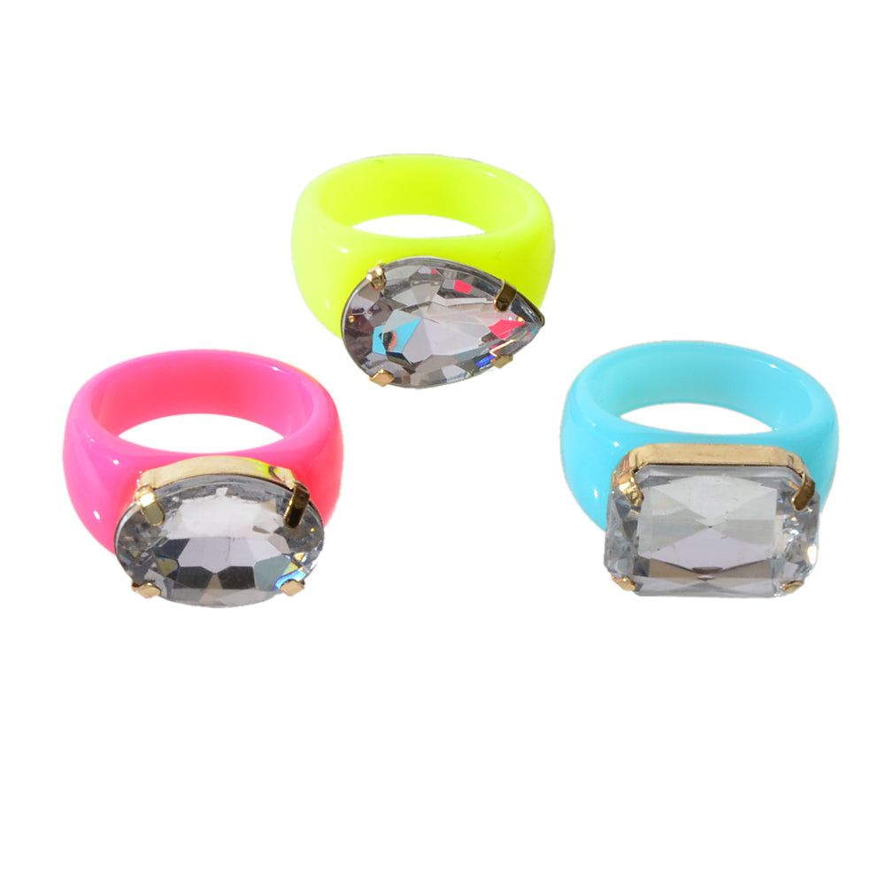 3 pcs Party Rhinestone Decor Candy Color Resin Chunky Stackable Multiple Rings
