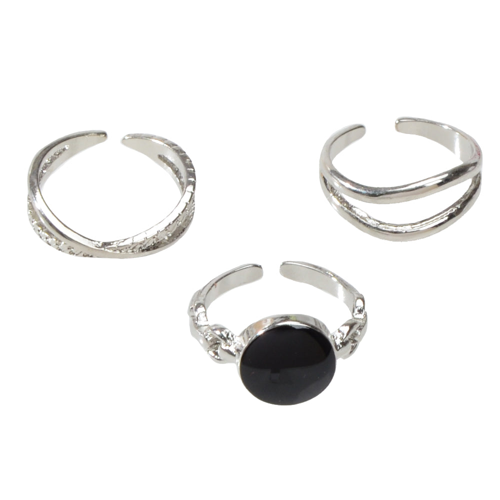 Multiple 3pcs Round Black White Metal Knuckle Stackable Midi Finger Rings Set