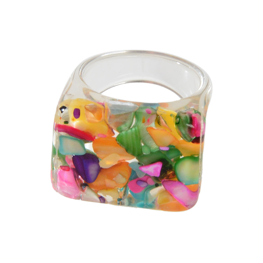 Transparent Trendy Colorful Stone Square Acrylic Chunky Ring Designer Jewellery
