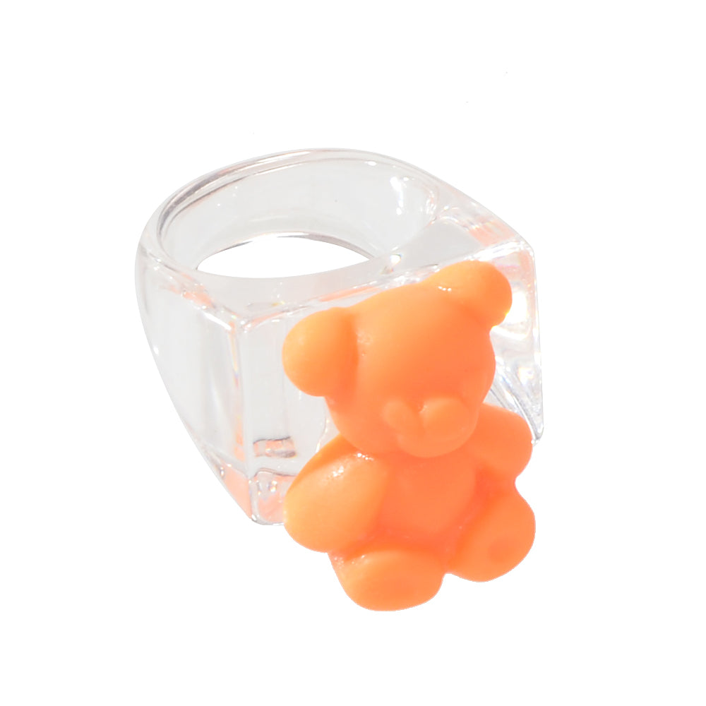 3D Cartoon Purple Orange Bear Plastic Transparent Chunky Trendy Finger Ring Gift
