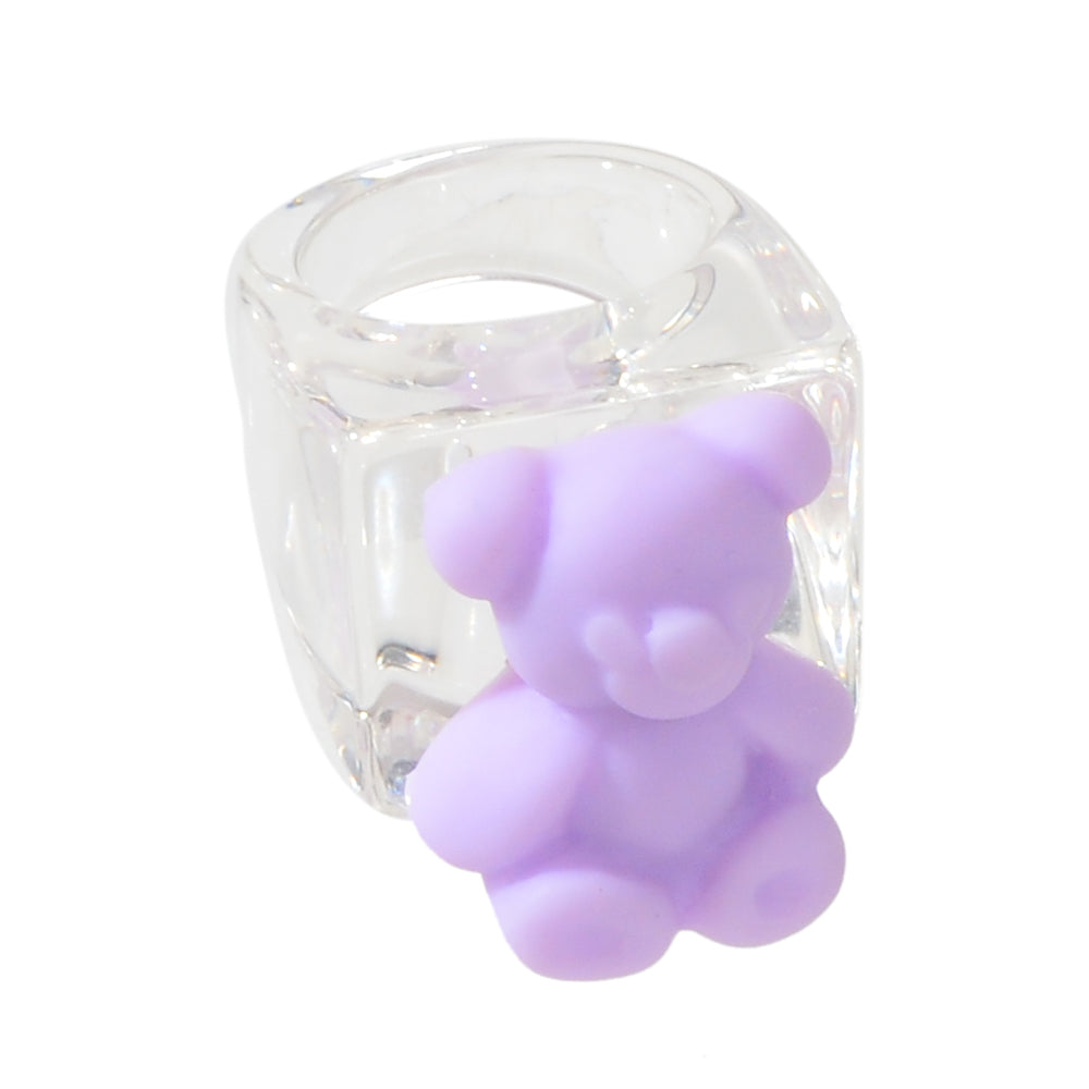 3D Cartoon Purple Orange Bear Plastic Transparent Chunky Trendy Finger Ring Gift