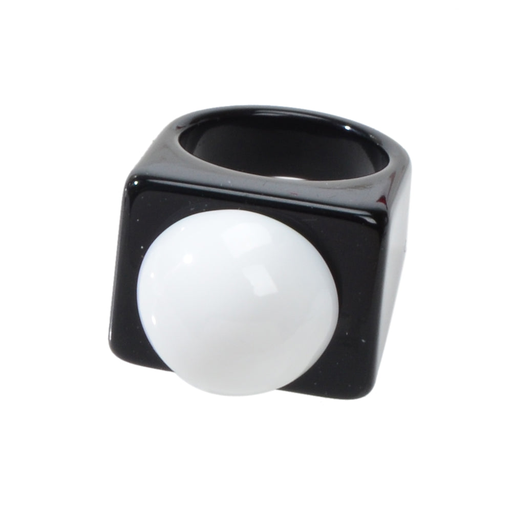 Designer Jewelry White Black Acrylic Square Chunky Plastic Dome Rings Party Band
