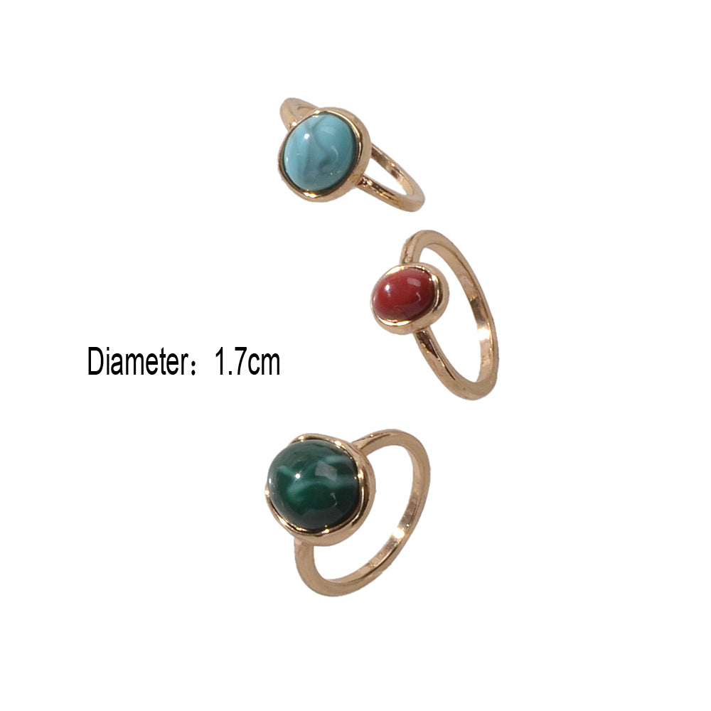 Feelontop 3pcs Tribal Ethnic Turquoise Colorful Dome Finger Ring Boho Jewellery